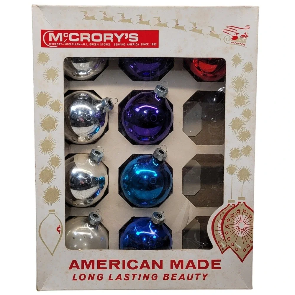 9 Rauch Glass Christmas Tree Ornaments Solid Color Silver Blue Red Mc Crorys Box